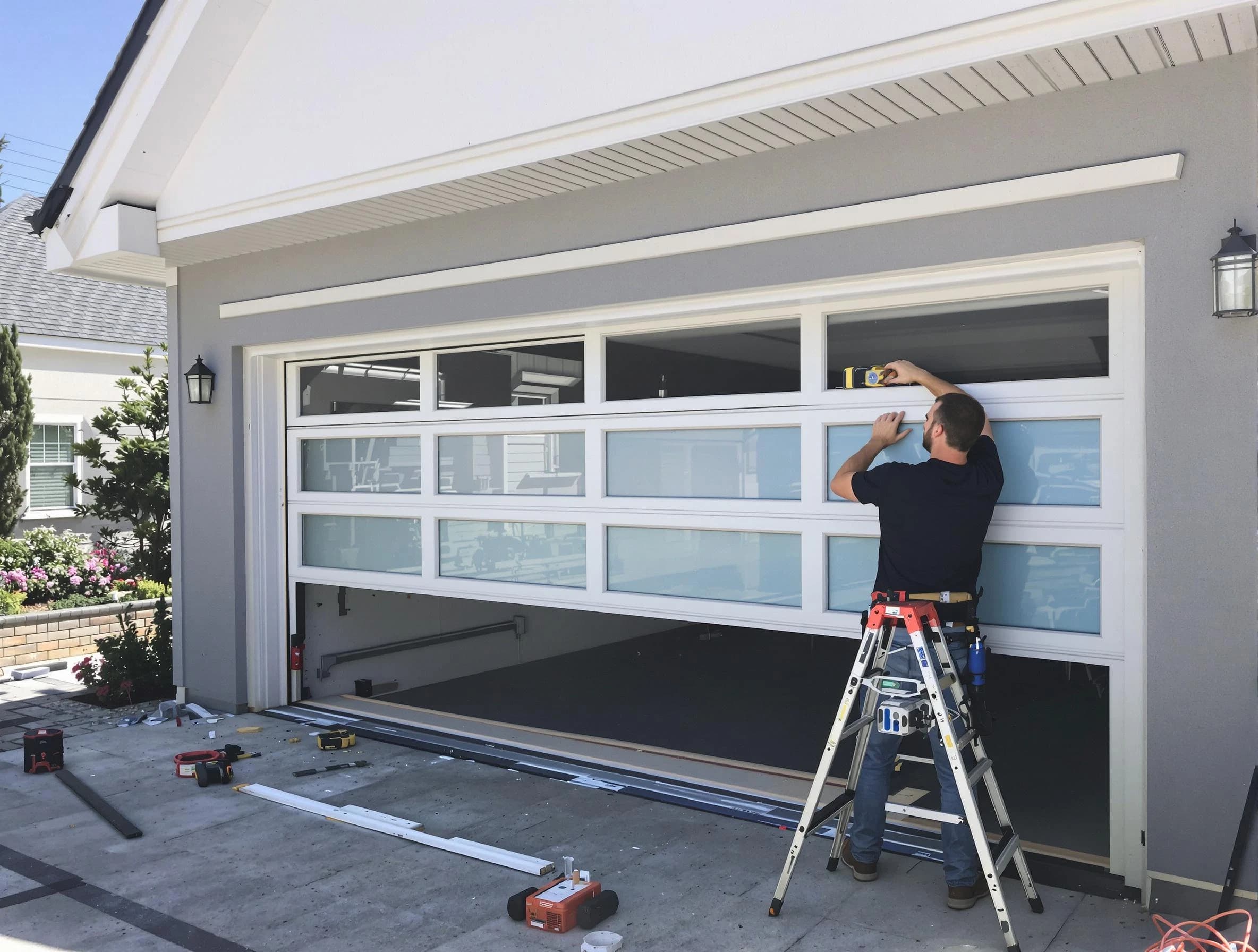 Hampton Garage Door Repair team performing garage door replacement in Hampton