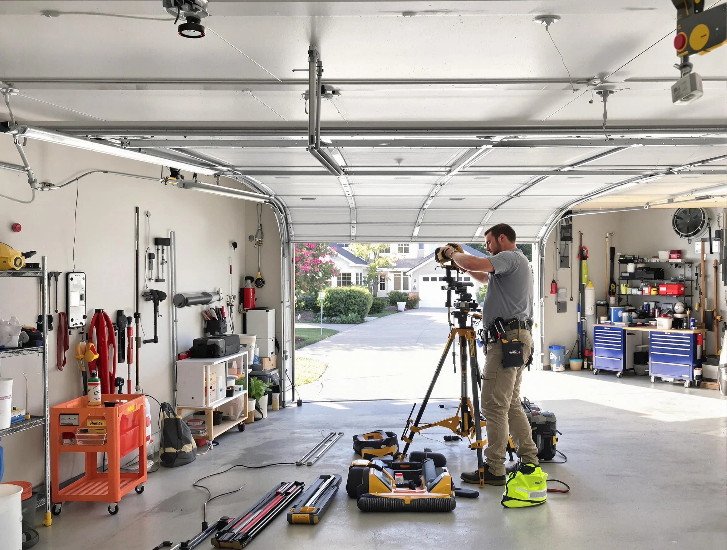 Hampton Garage Door Repair specialist performing laser-guided track alignment in Hampton