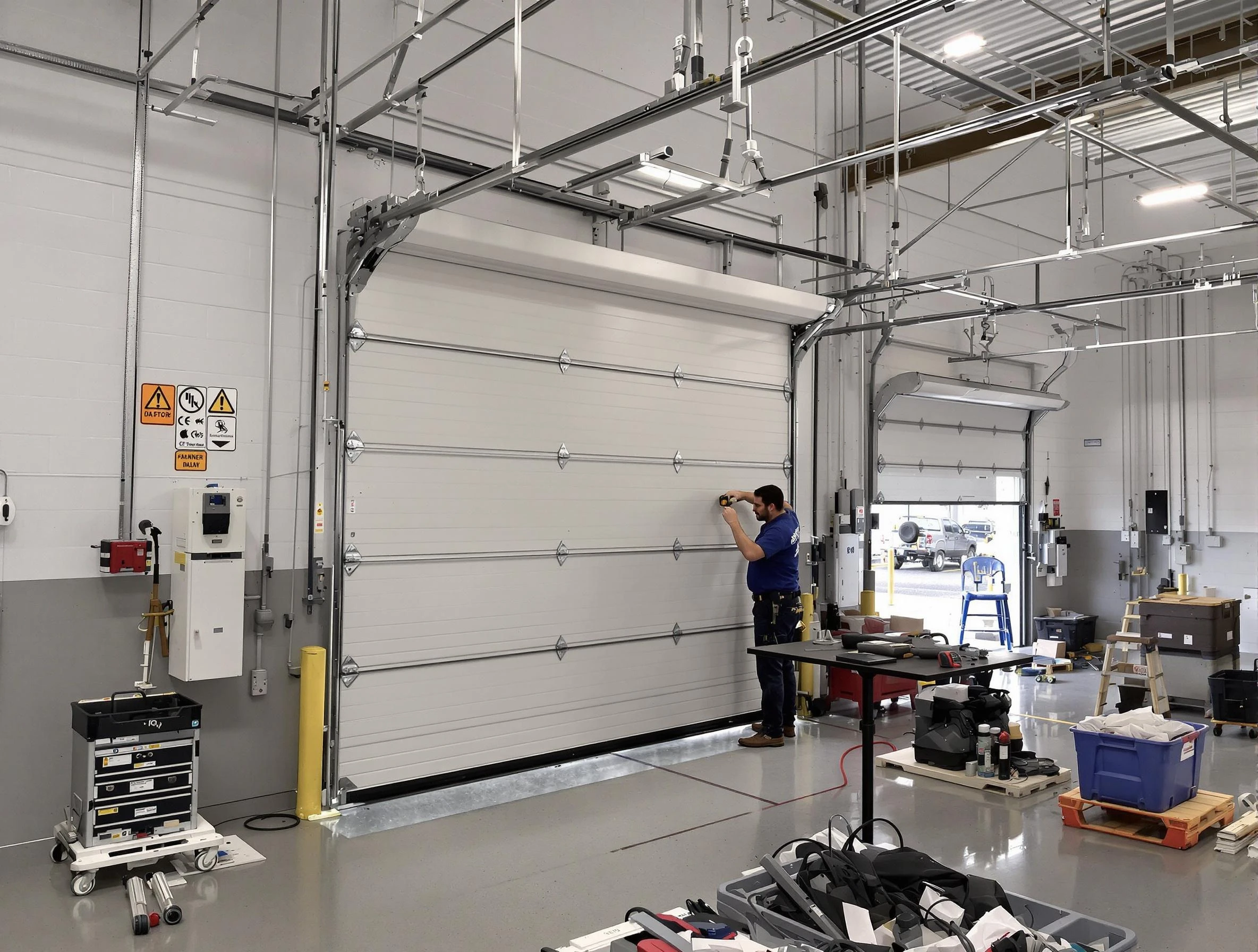 Commercial garage door repair being performed by Hampton Garage Door Repair expert in Hampton
