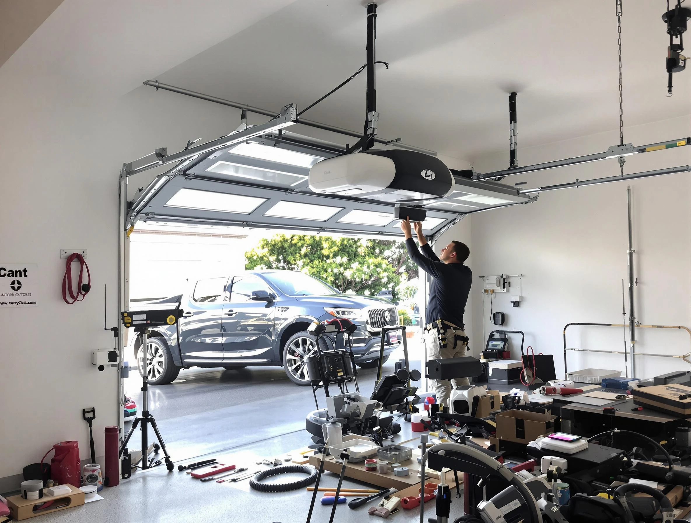 Hampton Garage Door Repair specialist installing smart garage door opener system in Hampton home