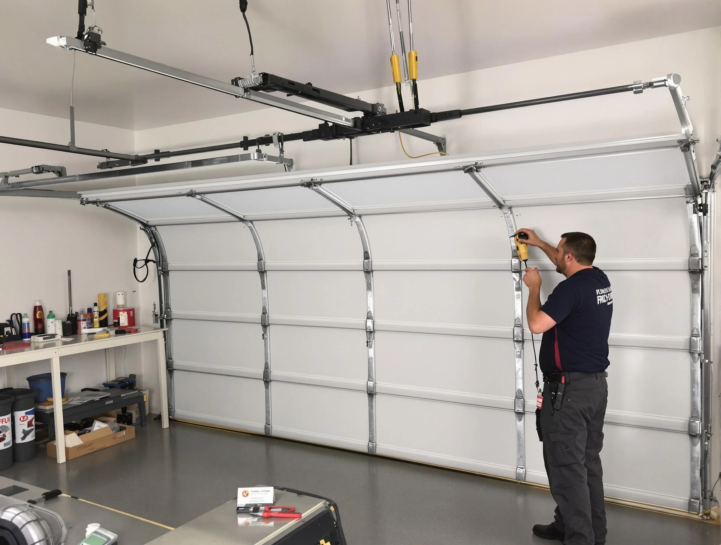Hampton Garage Door Repair certified technician performing overhead door system repair in Hampton