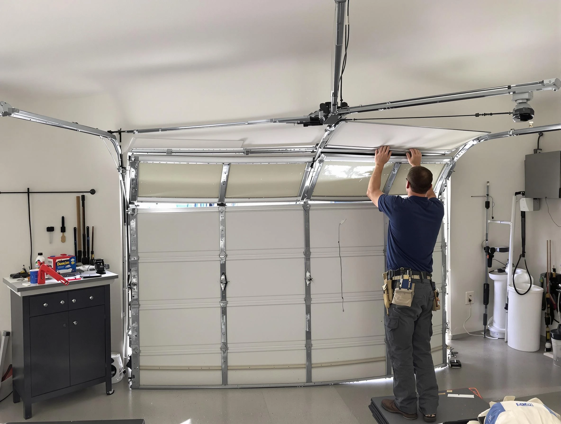 Hampton Garage Door Repair specialist performing precise section replacement on Hampton garage door